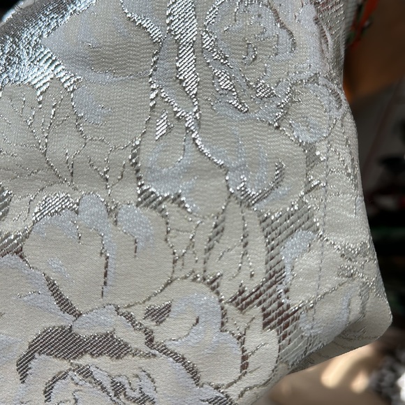 Bryan Lars Beauty Mark designer silver Lamé pants with cream and white flowers - Picture 10 of 11